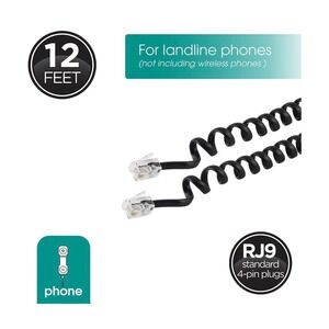 Power Gear Coiled Telephone Cord, 12 Feet